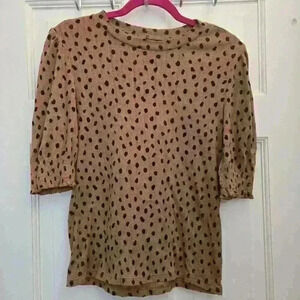 Lucky Brand Chetah Design Small Puff Sleeve Tops,Size S